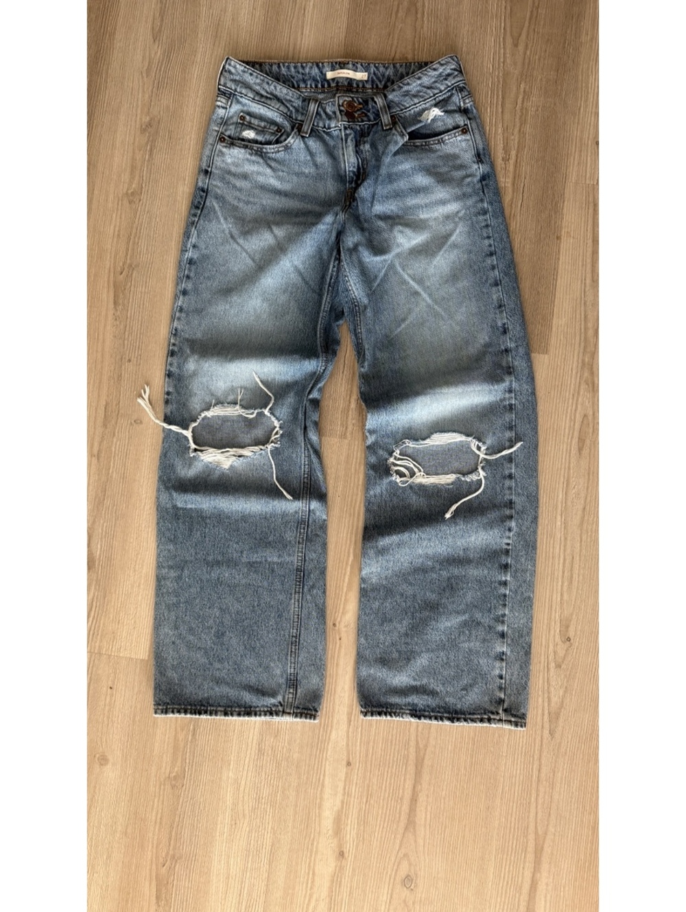 Levi’s Superlow Jeans Size 27 Distressed Low Rise Baggy Straight Y2K Denim rare - Picture 2 of 9